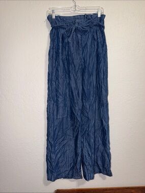 Ci Sono High Waisted Wide Leg Paper Bag Pants Denim Look